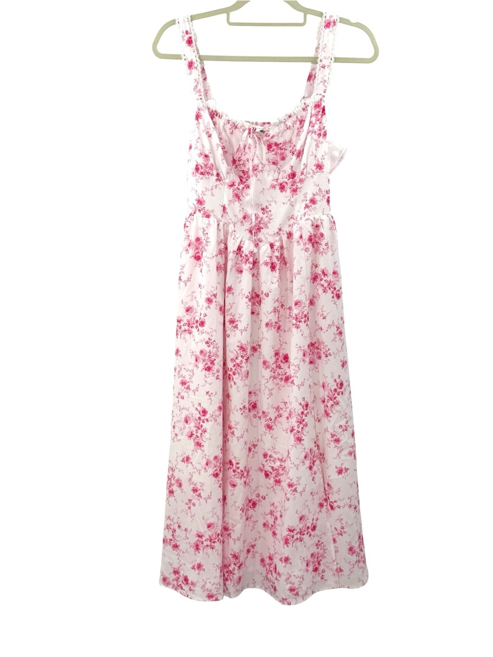 Floral Pink Midi Sundress with Tie Front - - Picture 4 of 16